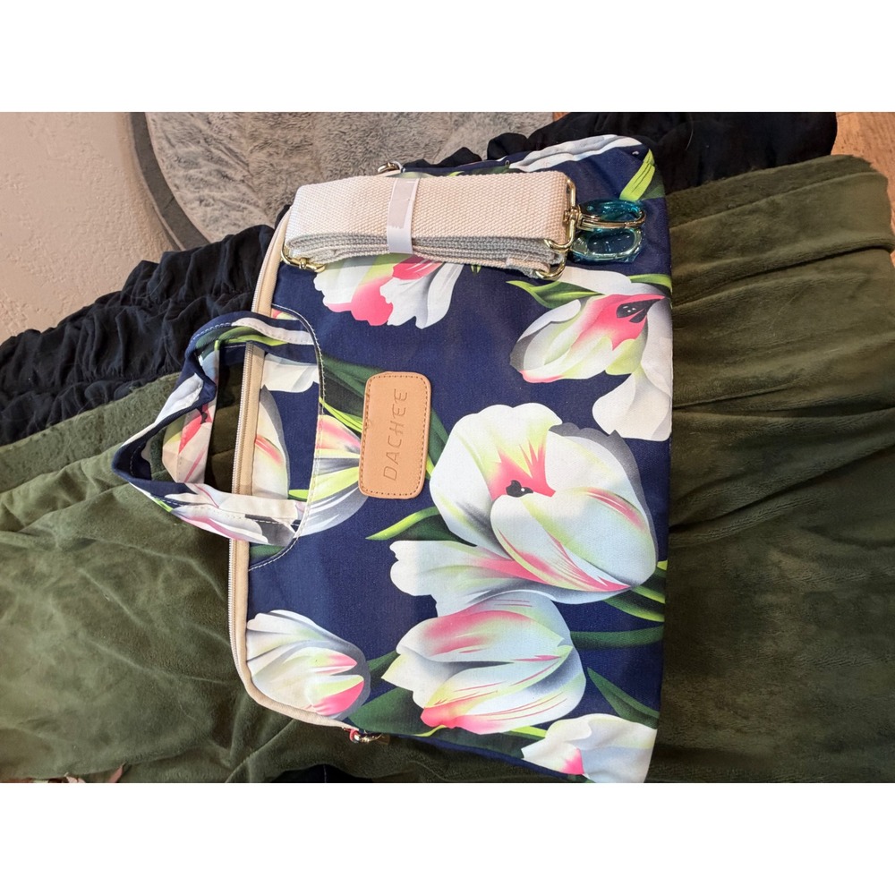 Dachee Floral Laptop Messenger Bag Navy Pink‎ Tulip 15.6 Inch Padded Case Strap